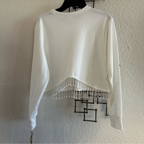 Girls Truce Fringe Pullover | White Cropped Sweatshirt | Size 14 | NWT - Picture 11 of 13